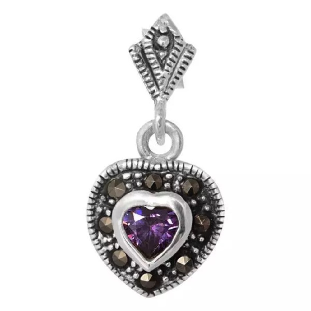 925Sterling silver marcasite heart dangle earrings - Picture 6 of 6